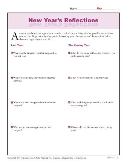 New Years Writing Activity Reflections