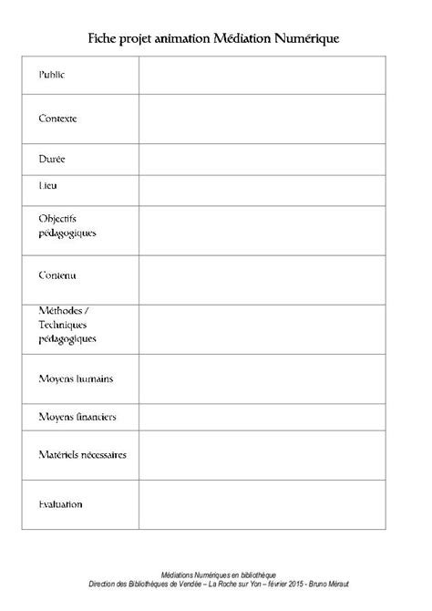 Fiche projet animation médiation numérique