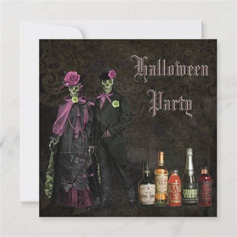 Elegant Skeletons And Poison Halloween Party Invitation Zazzle