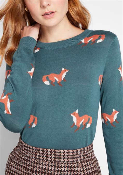 Womens Tops Modcloth Fox Sweater Sweaters Form Fitting Clothes