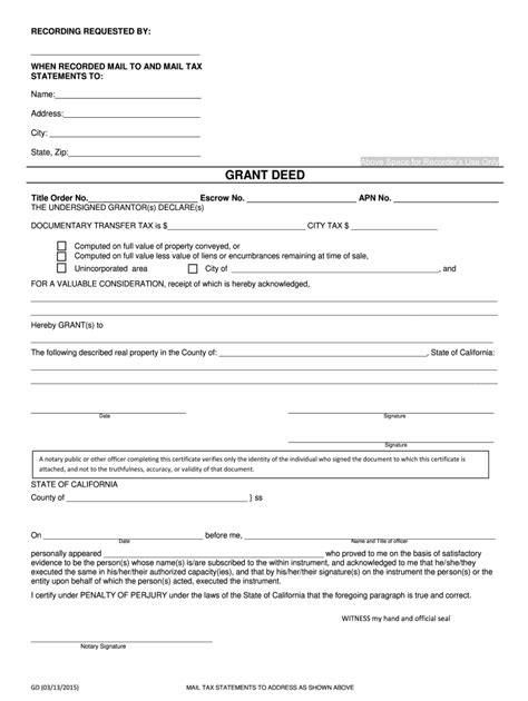 California Grant Deed Fillable Form Free Printable Form Templates