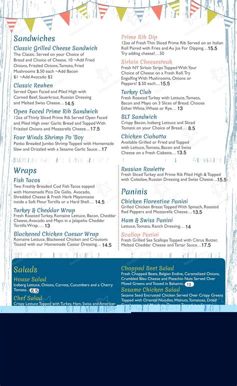 Menu At Four Winds Restaurant Manasquan