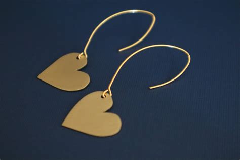 Heart Dangle Earrings Handmade From 100 Brass Etsy