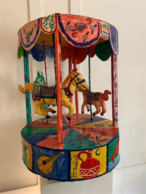Butterflies gourd, large, mexican, handmade/painted folk art new. Monumental Vintage Mexican Folk Art Carousel Sculpture For ...