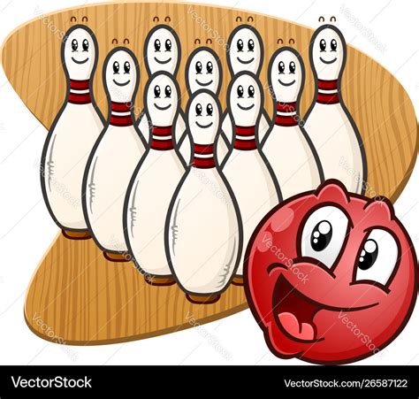 Bowling Ball And Pins Cartoon Characters Vector Image