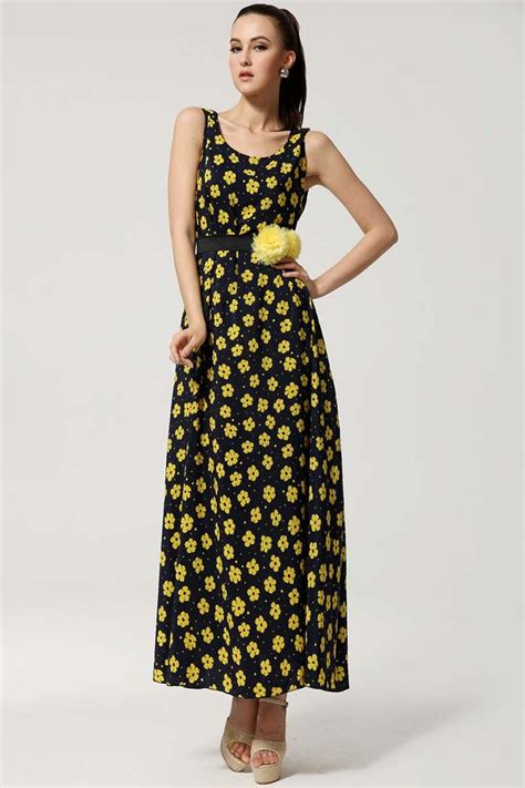 Yellow Floral Print Sleeveless Maxi Dress Yellow Floral Yellow Dress Sleeveless Maxi Dress