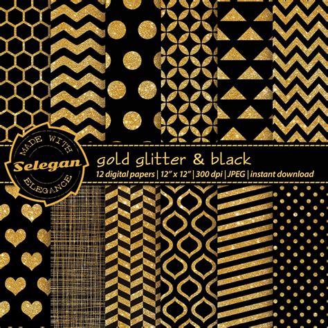 Gold Glitter And Black Digital Printable Scrapbook Paper Etsy India