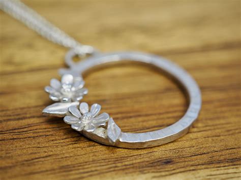 Silver Daisy Pendant Sterling Silver Flower Necklace Handmade