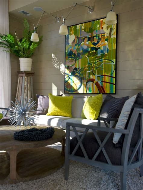 Contemporary Living Room In Gray And Citron Yellow Hgtv