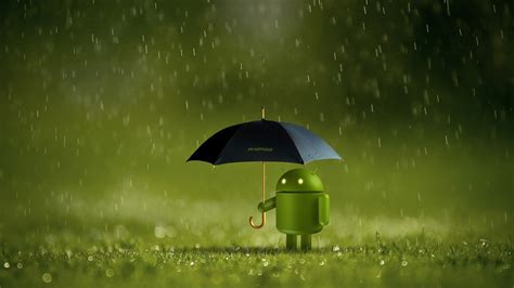 Android logo Wallpaper 4K, Android robot, Umbrella, Rain, Green ...