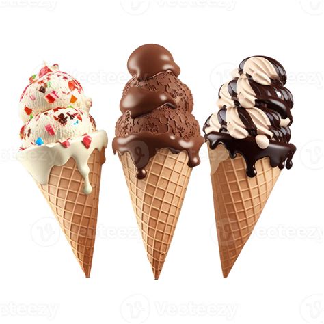 Ice Cream Cone Filled With Vanilla Chocolate And Strawberry Png