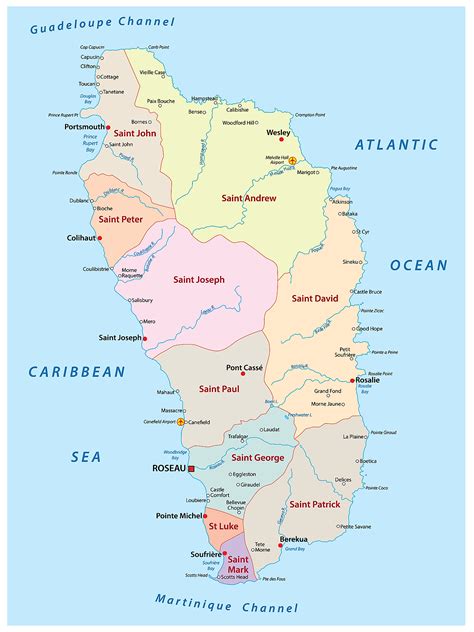 Dominica Political Map Dominica Political Map With Capital Roseau And
