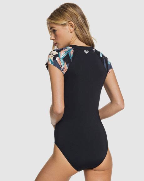 Anthracite Tropicoco Roxy Short Sleeve Upf 50 One Piece Swimsuit