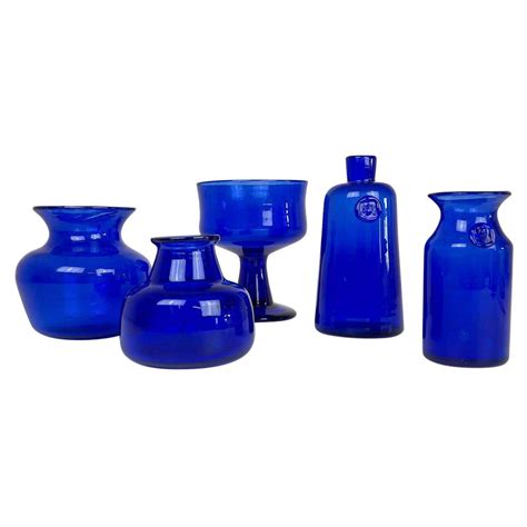 Midcentury Collection Of Five Blue Vases By Erik Hoglund Sweden 1960s For Sale At 1stdibs