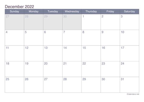 December 2022 Printable Calendar