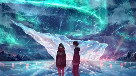 Download 1920x1080 Anime Couple Ice Field Scarf Anime Girl Boy