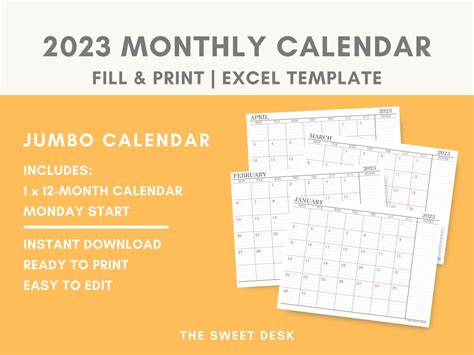 Minimalist Calendar 2023 Printable Monday Start Calendar Etsy Canada