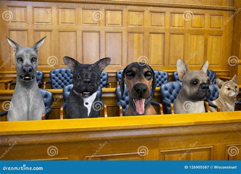 Lustiger Hund Cat Jury Courtroom Trial Stockbild Bild Von Haustiere