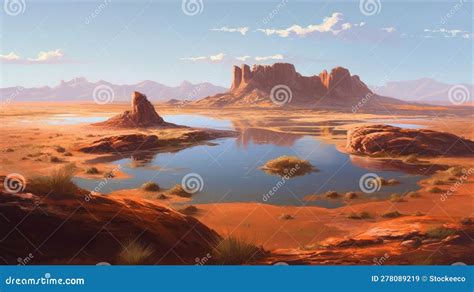 Pristine Lagoon on Desert Plateau Mesa Stock Illustration