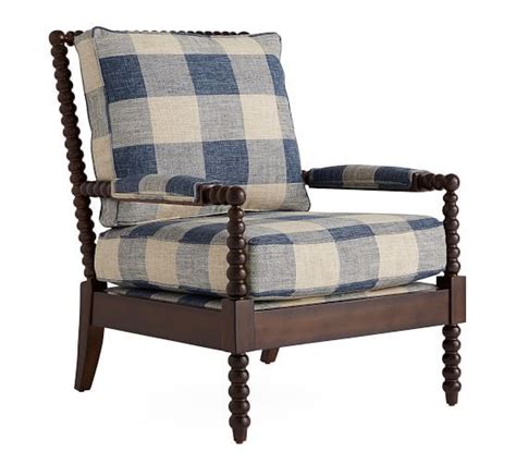 Loralie Upholstered Spindle Armchair Vintage Grainsack Buffalo Blue
