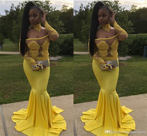 Custom Made Yellow African Black Mermaid Yellow Mermaid Prom Dress With