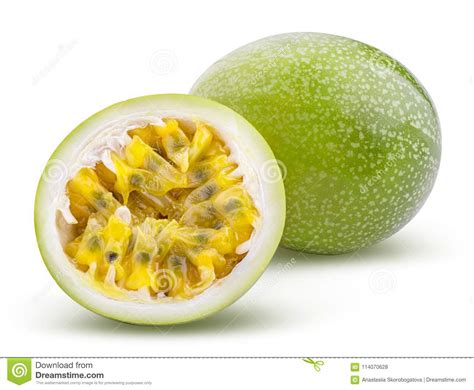 Green Passion Fruit Maracuya Isolated On White Background With Stock Photo Image Of Juice