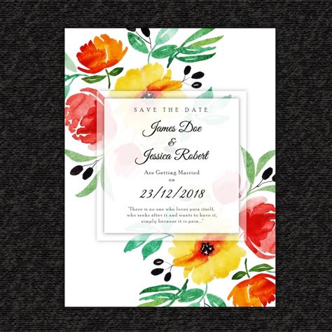 Premium Vector Beautiful Watercolor Floral Wedding Invitation Card