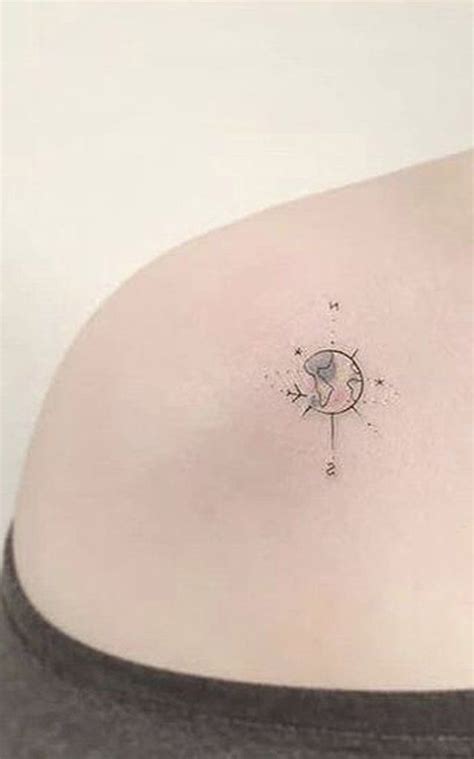 Small World Map Shoulder Tattoo Ideas For Women Watercolor Compass
