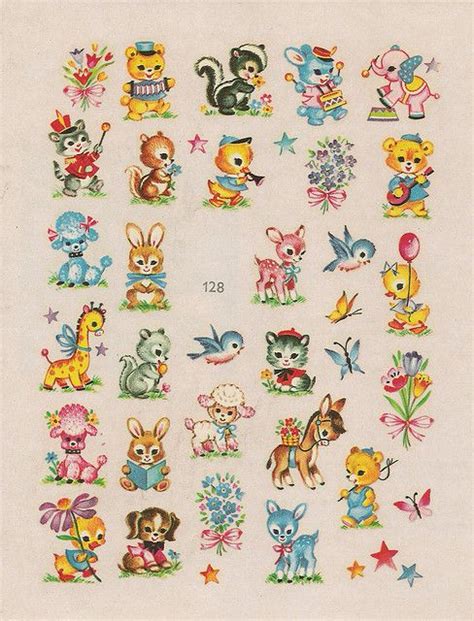 Mini Adorable Animal Decals Vintage Art Vintage Kitsch Vintage