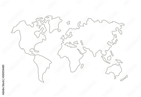 World Map Hand Drawing Simple Generalized Outline Vector Illustration