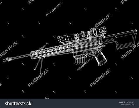 Sniper Rifle Architect Blueprint 3d Renderings Stock Illustration