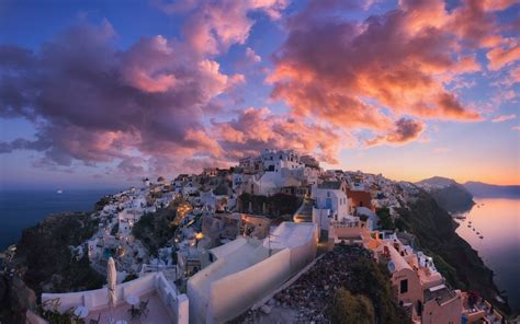Download Village Sunset Cloud House Greece Man Made Santorini Hd Wallpaper