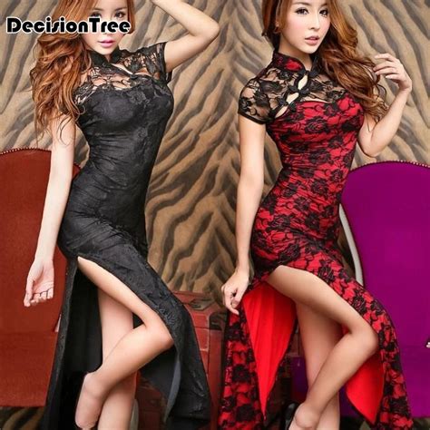 2019 summer sexy nightclub retro peacock embroidery cheongsam lingerie women lace perspective