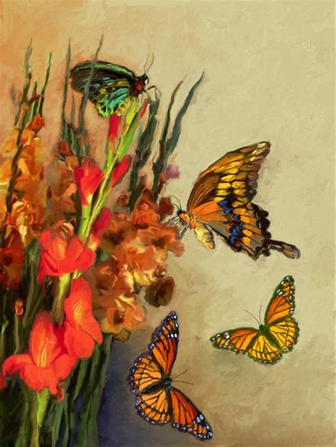 Gambar Lukisan Kupu Kupu Dan Bunga