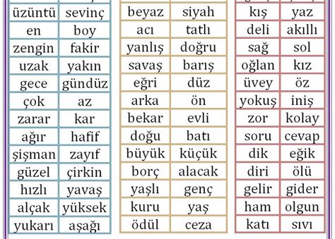 1-2-3-4. Sınıflar Zıt Anlamlı Kelimeler Listesi | kalıplar | Pinterest