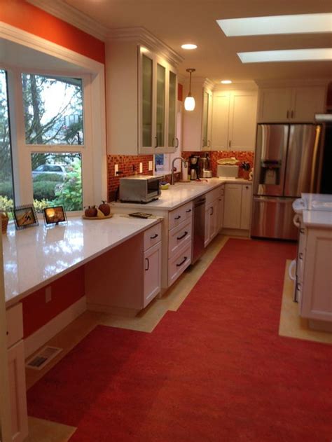 Beige kitchen cabinets with stainless steel appliances. Red Kitchen Design Ideas, Renovations & Photos with Beige ...