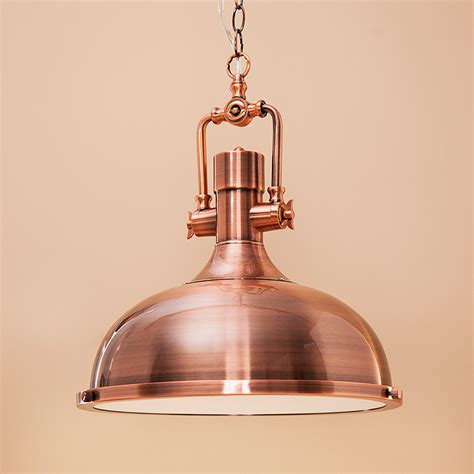 Industrial Antique Copper Pendant Light With Frosted Diffuser
