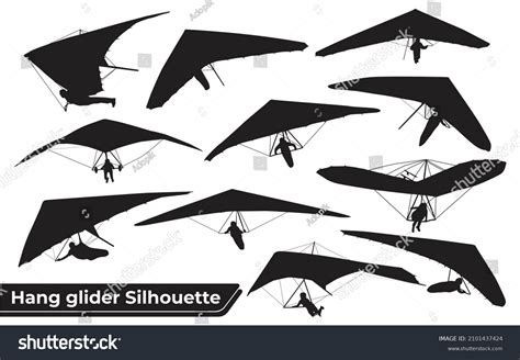 Black Silhouettes Hang Glider Parachute Skydiving Stock Vector Royalty
