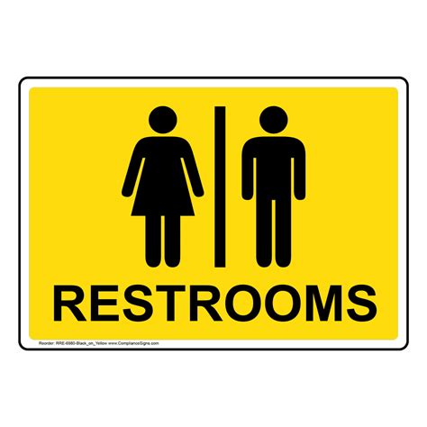 Black On Yellow Restrooms Directional Sign With Symbol Us Made