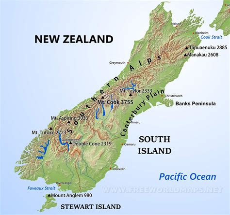 Physical Map Of New Zealand South Island