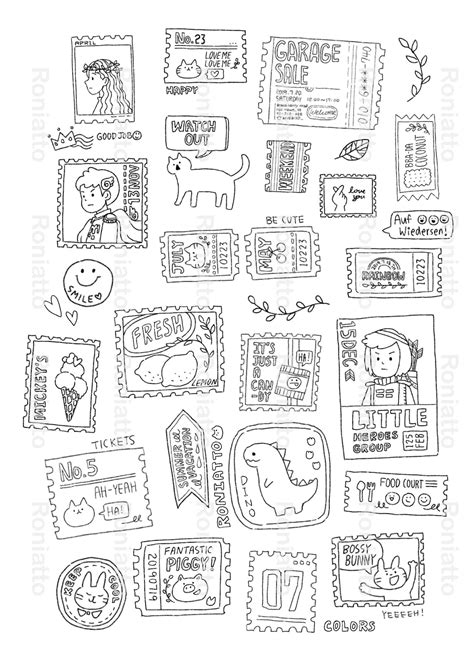 Printable Stamps Coloring Page Color Your Own Stickers Cute Etsy