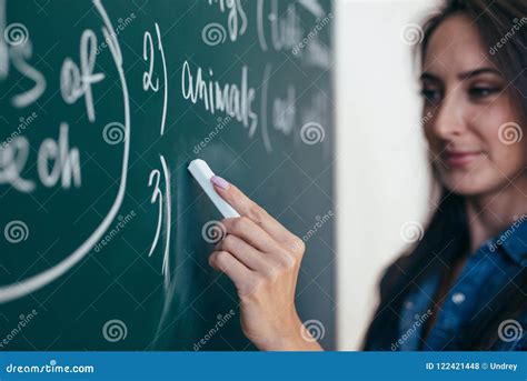 The Teacher Writes English Rules On The Blackboard Learn Language