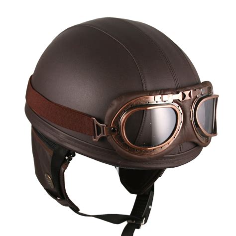 Leather Goggles German Vintage Style Half 1 2 Helmet Motorcycle Biker Cruiser Scooter Touring
