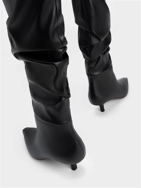black kitten heel knee high boots charles and keith cz