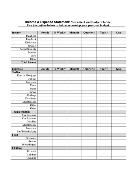 Basic Income Statement Template Excel Spreadsheet — Db