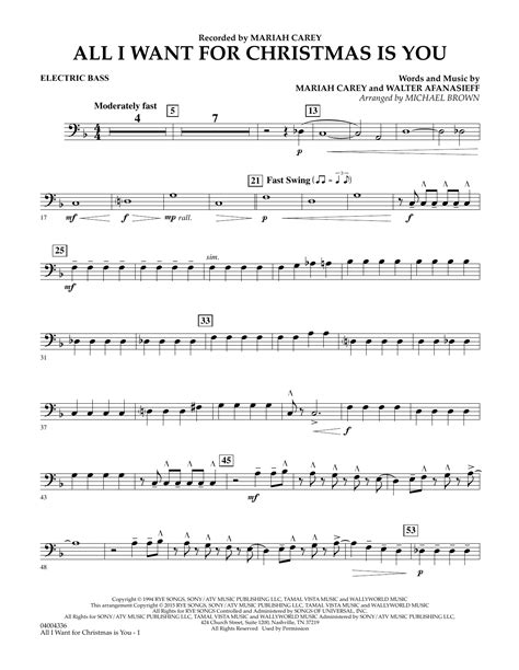 All I Want For Christmas Is You Arr Michael Brown Bass Sheet Music