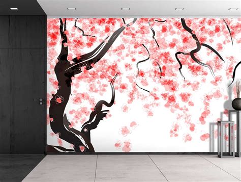 Large Wall Mural Japanese Cherry Tree Blossom In Watercolor Painting