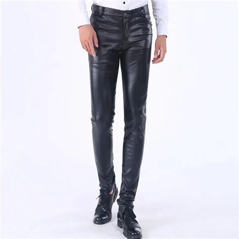 Autumn Faux Pu Leather Pants Men Sexy Skinny Leather Pants Men Stage Dance Sweatpants Hiphop Men