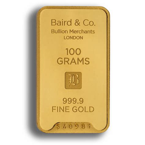 Baird And Co 100 Gram Gold Minted Bar Bulish Gold