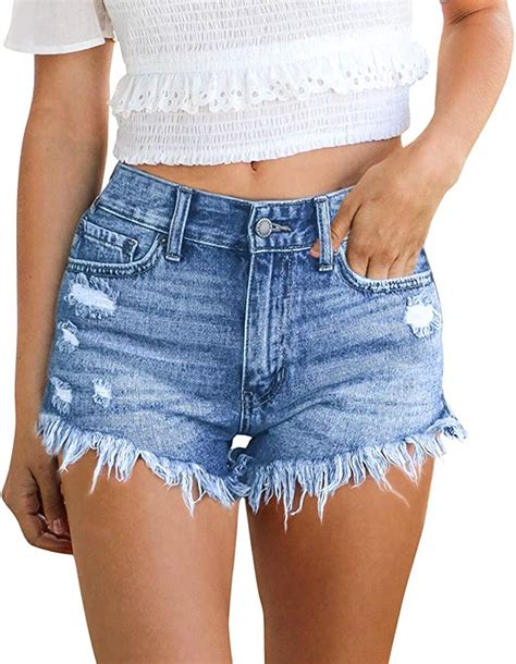 Womens Mid Rise Sex Hot Jeans Shorts Frayed Ripped Raw Hem Pants